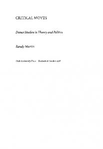 Critical Moves: Dance Studies in Theory and Politics