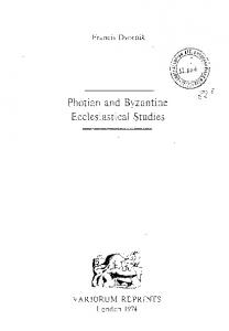 Photian And Byzantine Ecclesiastical Studies