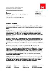 Sozialdemokratische Partei Deutschlands SPD Landesverband Nordrhein-Westfalen NRW Brief an Martin Schulz und Andrea Nahles